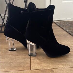 Chic Black Heeled Boots with Clear Acrylic Heel